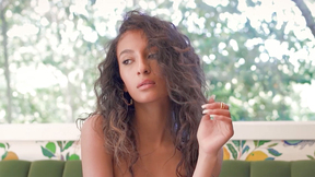 Mesmerizing curly Latin teen passion posing & striptease for the Playboy