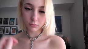 Teen flaxen-haired Skylar Vox gives a POV blowjob on her big tits