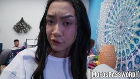 Petite teen Katie Cai welcomes hard dick inside her cunt in her dorm