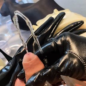 Latex and Spandex Masturbation and Pissing in long gloves