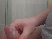 Wanking my uncut cock until I push out some thick cum