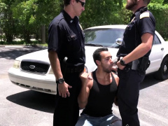 Suspect is taken and banged by gay cops against the car hood