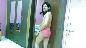Cute and Nude sissy crossdresser femboy Sweet Lollipop masturbation and cumshot.