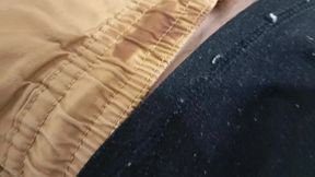 Handsome Amateur Made His Big Cock Cum Close up and Stained His Pants with Cum