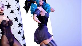 Sexy AI-Generated LoL Characters - Cute Blue-haired Gwen & Slim Blonde Riven - Show a Hot Dance