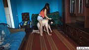FM session #114 Riding Alla tramples, rides her slave. She tries to make his little cock a bit bigger