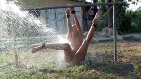 Sexy sub Bianca get dominate with water humiliation by sadistic dude outdoor