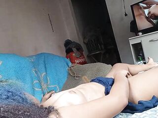 I like to watch my wife masturbating watching porn that this babe cum like that babe was getting the actor's weenie