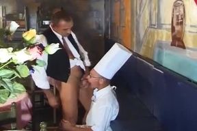 Chef porks Dad Waiter unprotected