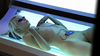 Petite blonde teen gets pounded after masturbating in tanning booth POV