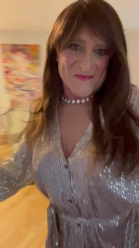 Trans getting ready for night out, stockings and heels