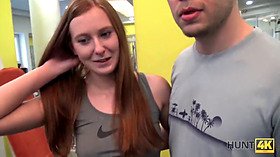 Redhead teen gets paid for her hard work with a big cock in front of her cuckold hubby