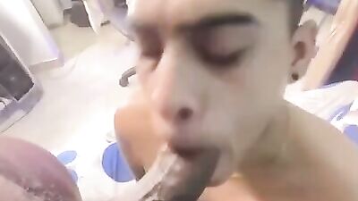 black makes me suck his big black cock and then he fucks me bareback leaving my ass full of milk