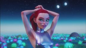 Red haired Hairy armpit fantasy anime babe shows you her raunchy pits as she tells you to stroke your cock