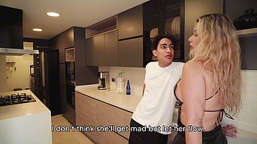 A Mexican teen has a threesome with a Colombian MILF and her big-dicked boyfriend in her kitchen! FULL VIDEO