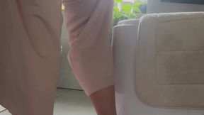 Satin outfit and clima cool pink sneakers fashion show and shoe play