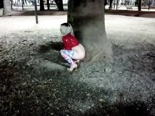 Rubia haciendo pis en publico en la Plaza Lopez, Rosario