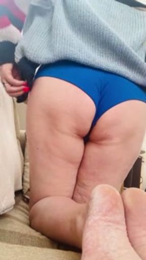 The satin blue panties pussy peak