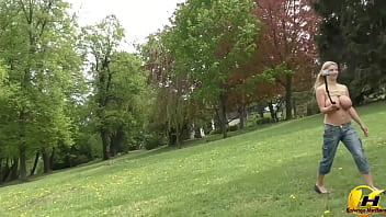 Walking with Milking Boobs Babe in Park
