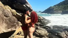 Married redhead gets pounded at nude beach by a Flamengo player