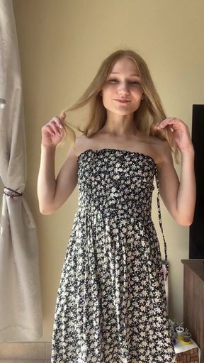 Amateur teen in a skirt shows off her ass and tits