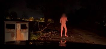Naked barefoot as car passed by. Not gonna hide next time