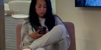 Girl catches hidden hard cock bulge in public 2024