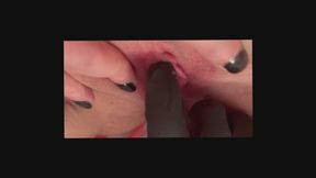 Stuntcock fingers my pussy with gloves on