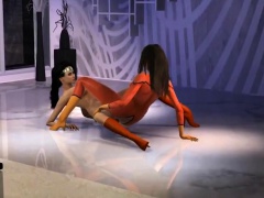 Horny Spider-Woman and WonderWoman lesbian sex session