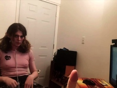 Solo shemale amateur with big tits masturbating