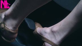Revving and Driving in Light Brown Peeptoe Sandals