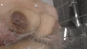 Pushing My Boobs to the Glass Door in the Bathroom