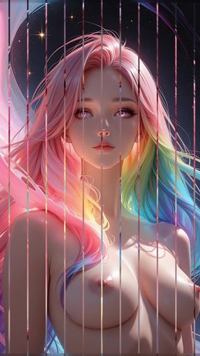 Rainbow Cosmic Beauty with Glowing Pink Eyes Fantasy Portrait Ai Art Slideshow