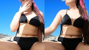 Smoking at the beach in a bikinino no makeup - Smokingrapunzel