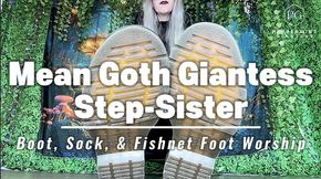 🕷️ 6’7 Goth Giantess Step-Sis Boot, Sock & Fishnet Foot Worship Humiliation 🥾