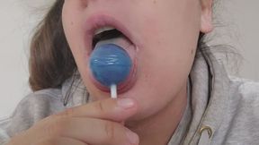 Blue Lollipop Sucking as If It's You – Tongue Fetish Lick & Kiss, Deep Oral Tease on Candy Cock, Ends with Blue Tongue Close-Up Sloppy Worship!