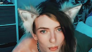 Trans Cat Chick plays with herself to music