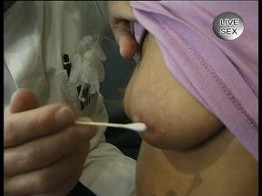 Blonde milf swallowing gyno's cum