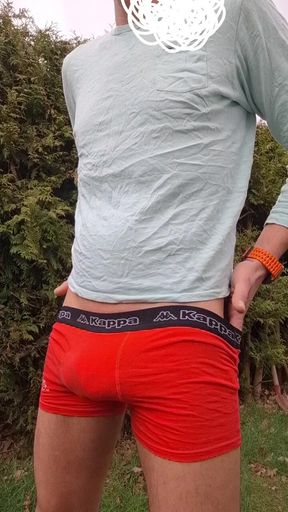 Piss and cum at the same time. Skinny boy pisses cum