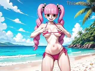 One Piece Chicks - One Piece female characters dancing in bikini topless and exposed - AI Generated