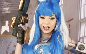 Blue-haired cutie gets protected and fucked by her warrior boyfriend