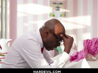 Small Golden-haired Trainer's Unforgettable Session with Her Coach and His Attractive Equipment in the Bedroom