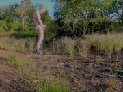 Jerking off and pissing in nature with only trunks