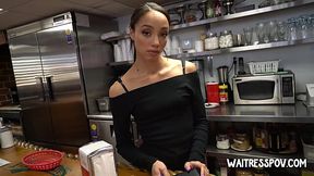 Ebony bartender Alexis Tae gets her mouth and pussy fucked for cash