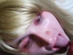 Blonde Crossdresser Swallows Huge Load from Older Man
