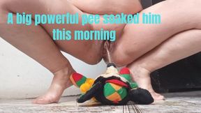 A big powerful pee soaked him this morning