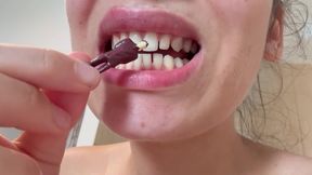 Latin Giantess stepsister brushes teeth with toothbrush then after brushing she thinks she brushes teeth with tiny tiny stepbrother too