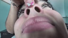 Squeezing, opening and squashing her small stuck-up girl nose !! By Sophie Smith and Lena Cam Babi part 2