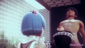 Rem Gives Uncensored Re-Zero Blowjob & Pussy Cosplay Handjob For 3D Hentai Creampie