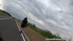 Grandpa's big cock takes teen's virginity in outdoor doggystyle fuck